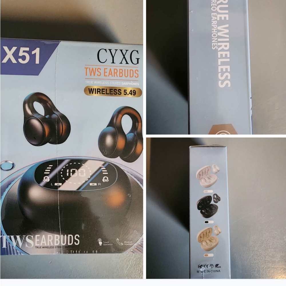 TRUE WIRELESS STERO EARPHONES WIRELESS 5.49 MODEL X51 CHARGING STATION NIB BLACK - Picture 3 of 4
